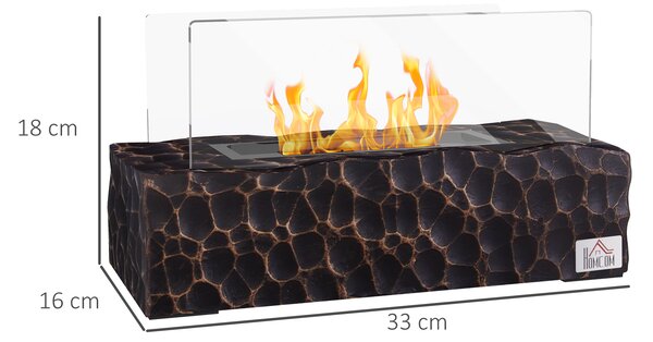 HOMCOM Camino a Bioetanolo da Tavolo con Bruciatore da 1.15L e Pannello in Vetro, 33x16x18cm, Nero|Aosom