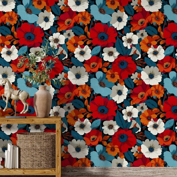 Carta da parati Fiori multicolori, Parati fiori e piante classici, a00542 : Uwalls.it