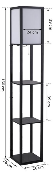 HOMCOM Lampada Lampadina da Terra Illuminazione Interna Salvaspazio con Ripiani da Soggiorno Cotone, MDF 26 x 26 x 160 cm Nero e Bianco|Aosom