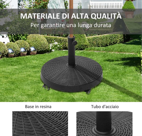 Outsunny Base per Ombrellone Diametro 4 Cm 4 Rotelle con Freni Tondo da Giardino Acciaio Resina ∅52 x 41cm Nero|Aosom