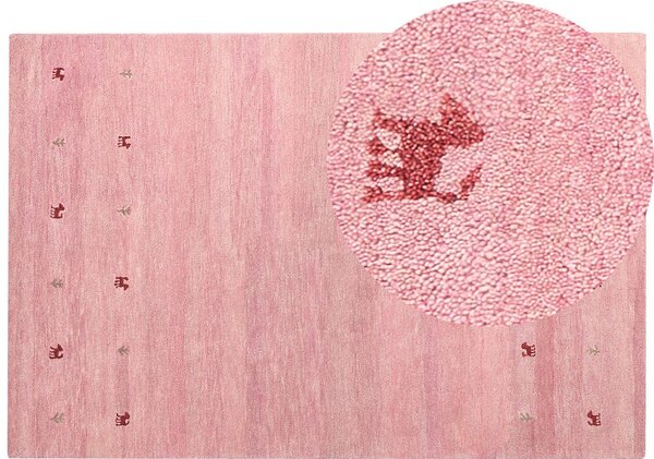 Tappeto Gabbeh di lana rosa fatto a mano con motivo con animali 200 x 300 cm soggiorno camera da letto Beliani