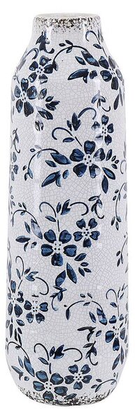 Vaso per fiori decorativo in gres porcellanato di colore bianca con motivo floreale 30 cm esterno interno Beliani