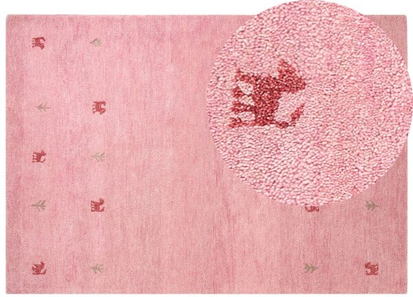 Tappeto Gabbeh di lana rosa fatto a mano con motivo con animali 160 x 230 cm soggiorno camera da letto Beliani
