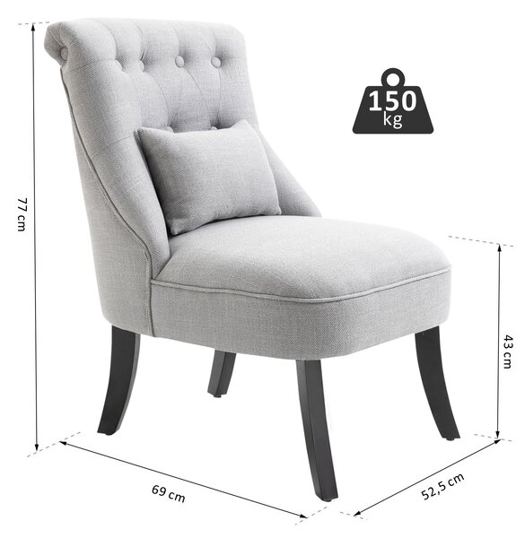 HOMCOM Poltroncina da Salotto in Tessuto Effetto Lino con Gambe in Legno, Stile Vintage, con Cuscino, Grigio|Aosom