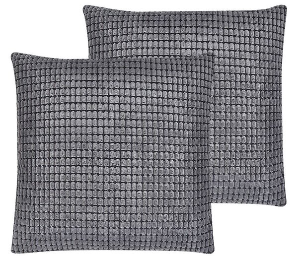 Set di 2 cuscini con motivo geometrico e Federe Rimovibile 45 x 45 cm velluto Grigio Beliani