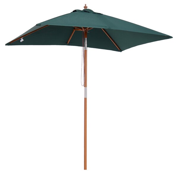 Outsunny Ombrellone da Giardino Inclinabile 2x1.5m, 6 Stecche, Palo in Legno e Apertura a Corda, Verde|Aosom