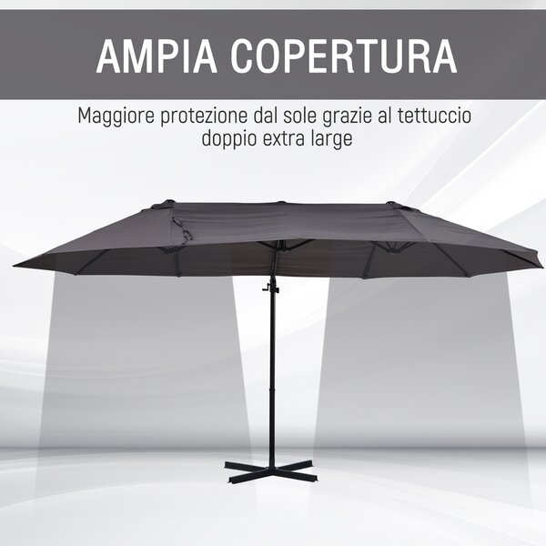 Outsunny Ombrellone Doppio da Giardino in Metallo e Poliestere Anti-UV Impermeabile con Manovella, 440x270x250cm, Grigio|Aosom