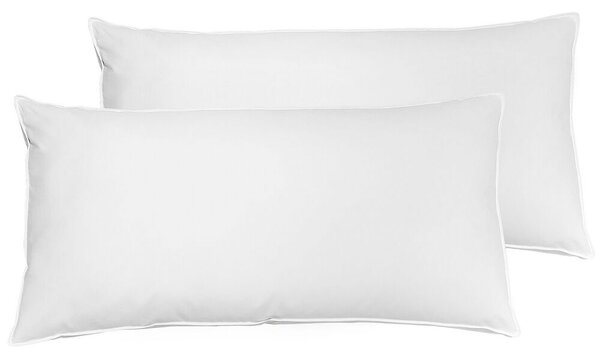 Set di 2 cuscini da letto guanciali in cotone bianco piumino d'anatra e piume 40 x 80 cm medio morbido Beliani