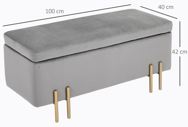 HOMCOM Contenitore Rettangolare di Lusso con Panca Ottomana con Cuscino e Superficie Morbida, Grigio Chiaro|Aosom