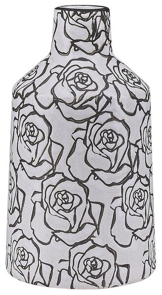 Vaso per fiori decorativo in gres porcellanato con motivo a rosa effetto craquelé bianco e Nero Beliani