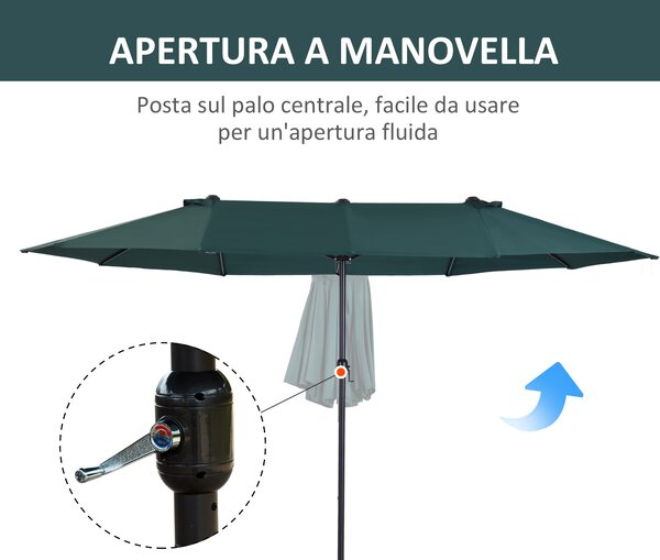 Outsunny Ombrellone da Giardino Doppio con Apertura a Manovella, Acciaio e Poliestere, 460x270x240cm|Aosom