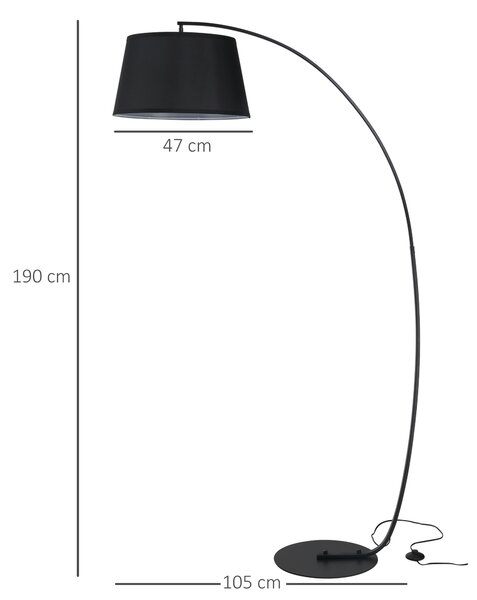HOMCOM Lampada da Terra con Paralume Rivestito in Tessuto e Base in Metallo, Interruttore a Pedale, Φ47 x 105 x 190cm, Nera|Aosom