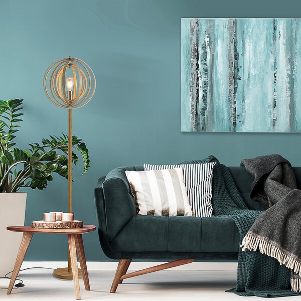 HOMCOM Lampada da Terra per Soggiorno Design, Paralume con Anelli Regolabili in Legno, Lampadine E27, Ф38 x 160 cm