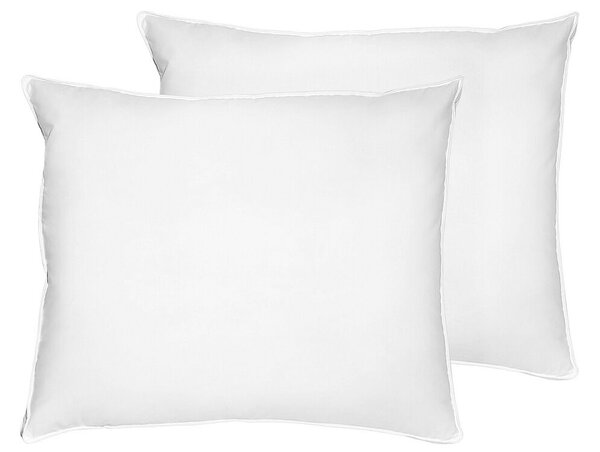 Set di 2 cuscini per letto in cotone bianco piumino d'anatra e piume 50 x 60 cm alto medio morbido Beliani