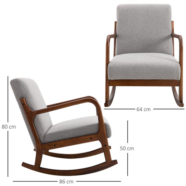 HOMCOM Poltrona a Dondolo in Tessuto e Struttura in Legno in Stile Vintage, 64x86x80cm, Grigio|Aosom