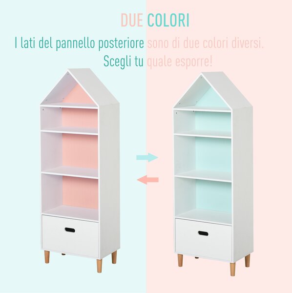 HOMCOM Scaffale Libreria Organizzatore Armadietto a Scomparti per bambini con cassetto scomparto in legno bainco rosa blu|Aosom