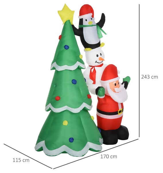 HOMCOM Albero di Natale Gonfiabile Gigante 243cm con Luci a Led e Babbo Natale, Decorazione Natalizia da Esterno Impermeabile|Aosom