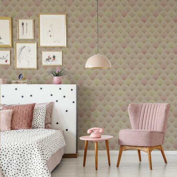 Carta da parati Conchiglie Art Déco in colori pastello — motivo ritmico, Parati stile orientale classici, a00493 : Uwalls.it