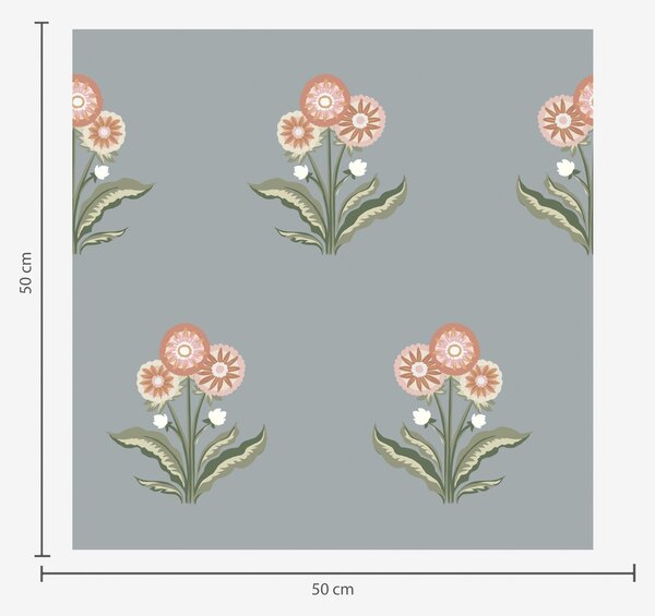 Carta da parati Fiori stilizzati su sfondo grigio-blu, palette calda, Parati fiori e piante classici, a00494 : Uwalls.it
