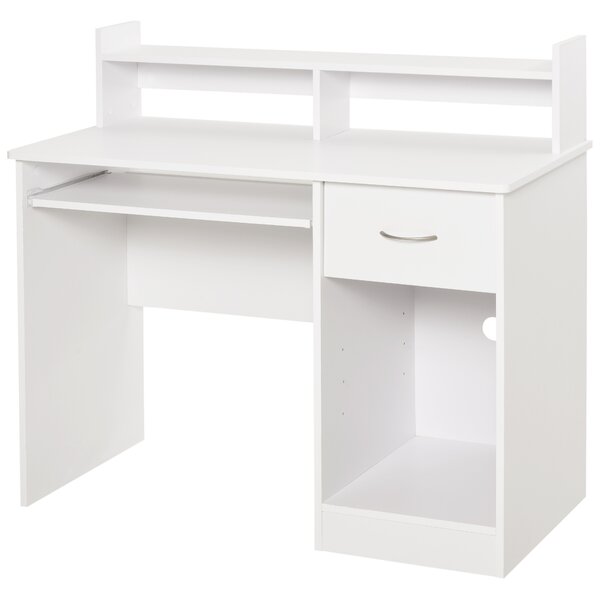 HOMCOM Scrivania per Computer in Legno con Vassoio per Tastiera, Scrivania con Cassetti e Ripiani Regolabili, Cassetto, Bianco, 104x48x95.5cm|Aosom