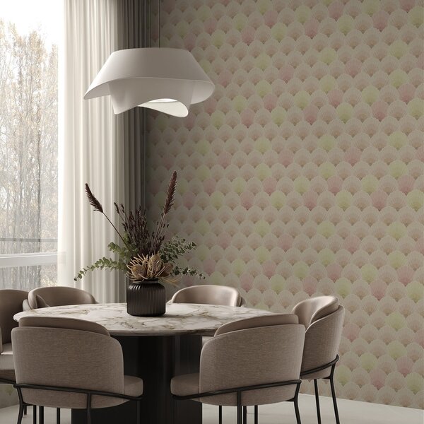 Carta da parati Conchiglie Art Déco in colori pastello — motivo ritmico, Parati stile orientale classici, a00493 : Uwalls.it