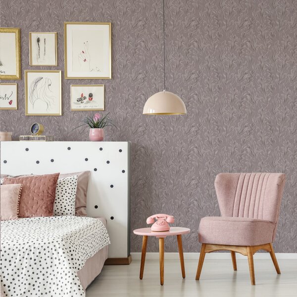 Carta da parati Onde fluenti di foglie in una palette di colori rosa antico e beige, Parati fiori e piante classici, a00495 : Uwalls.it