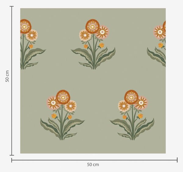 Carta da parati Fiori stilizzati su sfondo oliva, toni caldi, Parati fiori e piante classici, a00494v2 : Uwalls.it