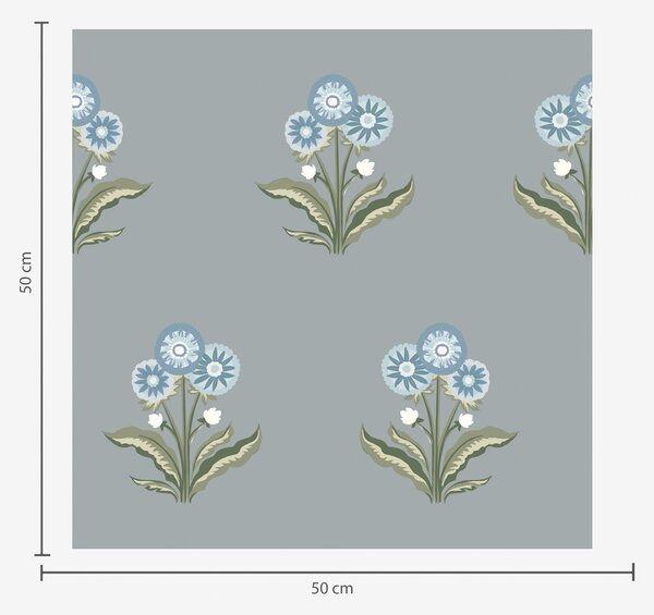 Carta da parati Fiori stilizzati su sfondo grigio-blu, palette fredda, Parati fiori e piante classici, a00494v1 : Uwalls.it