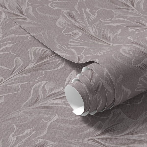 Carta da parati Onde fluenti di foglie in una palette di colori rosa antico e beige, Parati fiori e piante classici, a00495 : Uwalls.it