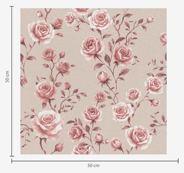 Carta da parati Rose cipria su sfondo beige — motivo vintage, Parati fiori e piante classici, a00497 : Uwalls.it