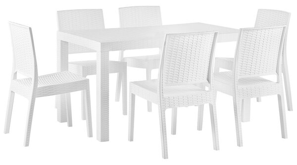 Set da pranzo da giardino Tavolo rettangolare di colore bianco 6 posti in stile costiero Beliani