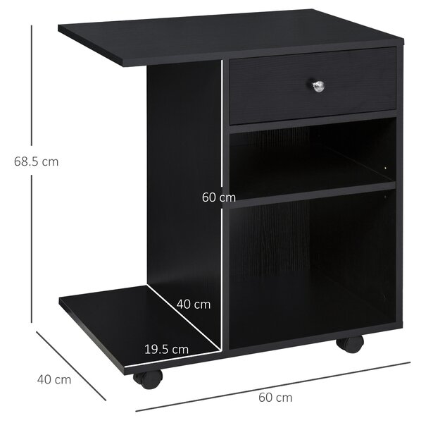 Vinsetto Mobile Porta Stampante in Legno Nero con 1 Cassetto, 2 Ripiani e Mensola CPU, per Ufficio 60x40x68.5cm|Aosom