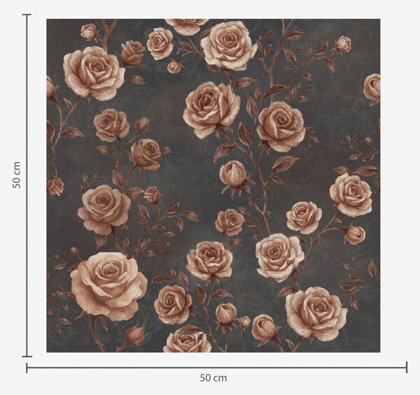 Carta da parati Rose vintage su sfondo grafite, palette terracotta, Parati fiori e piante classici, a00497v1 : Uwalls.it