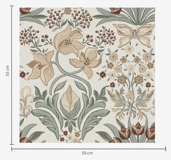 Carta da parati Gigli decorativi e una farfalla su sfondo color crema, Parati fiori e piante classici, a00500 : Uwalls.it