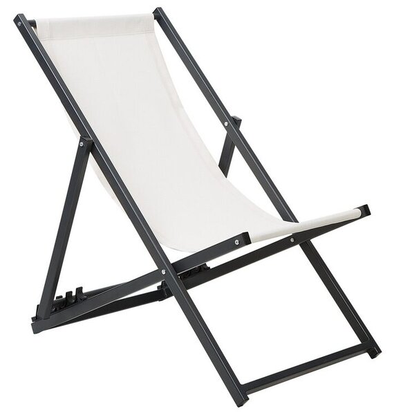 Sedia a sdraio bianca con struttura in alluminio Nero schienale pieghevole regolabile con imbracatura spiaggia costiera Beliani