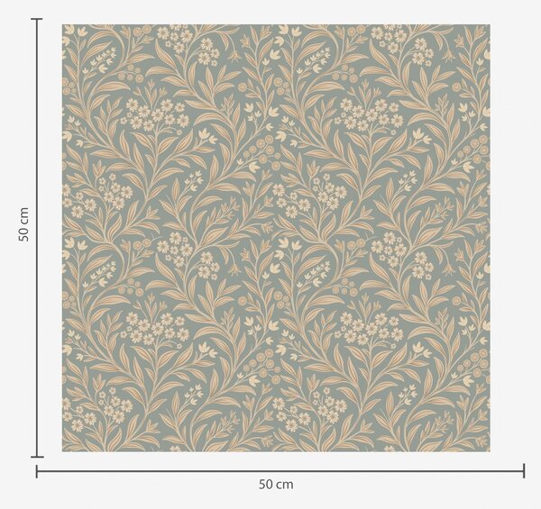 Carta da parati Stile Morris: rami beige su sfondo grigio-verde, Parati fiori e piante classici, a00569 : Uwalls.it