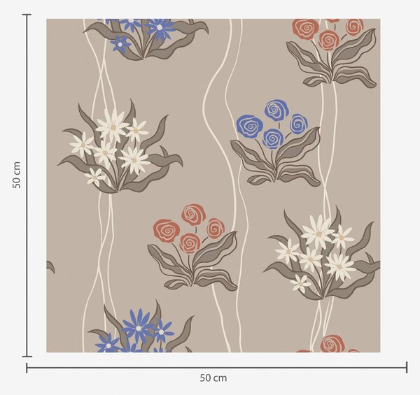 Carta da parati Fiori retrò con linee ondulate su beige caldo, Parati fiori e piante classici, a00503 : Uwalls.it