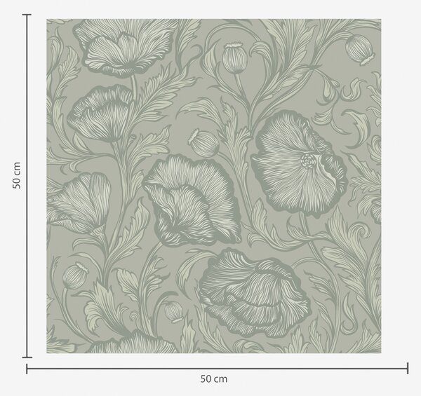 Carta da parati Papaveri disegnati su sfondo grigio-verde, Parati fiori e piante classici, a00572v1 : Uwalls.it