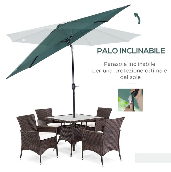 Outsunny Ombrellone da Giardino Φ295cm Inclinabile con Manovella in Metallo e Poliestere Verde|Aosom