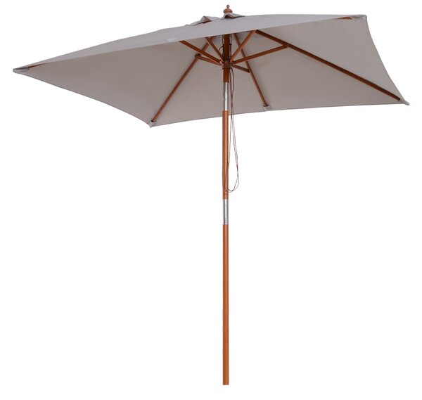 Outsunny Ombrellone da Giardino Inclinabile 2x1.5m, 6 Stecche, Palo in Legno e Apertura a Corda, Grigio|Aosom