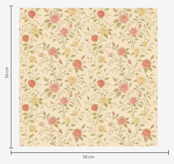 Carta da parati Rose vintage color pesca e giallo su sfondo crema, Parati fiori e piante classici, a00577 : Uwalls.it
