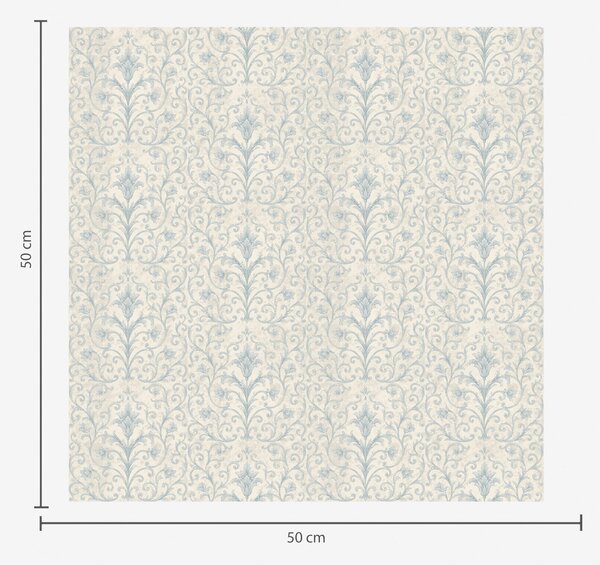 Carta da parati Damasco blu con volute su sfondo color crema, Parati stile orientale classici, a00578 : Uwalls.it