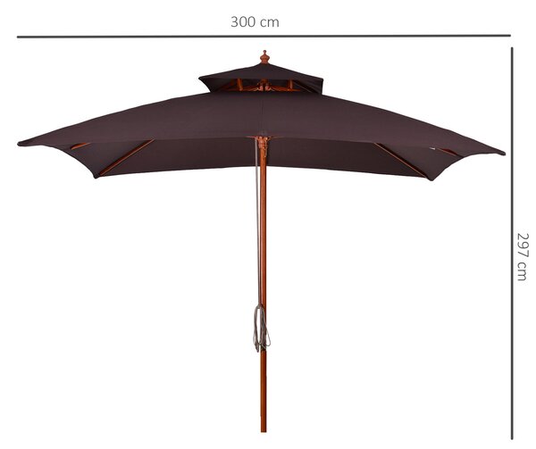 Outsunny Ombrellone da Giardino 3x3m con 8 Stecche in Bamboo e Copertura Parasole a 2 Livelli, Marrone|Aosom