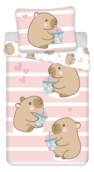 Set copripiumino e federa da bambini rosa in cotone per letto singolo 140x200 cm Kapybara – Jerry Fabrics