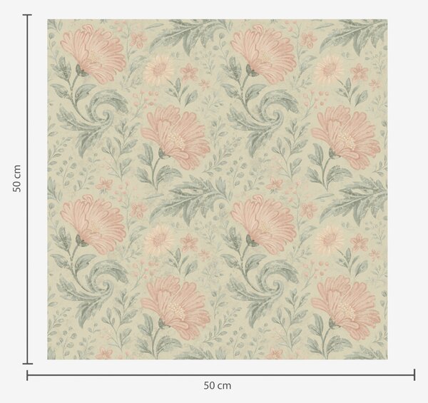 Carta da parati Grandi fiori di pesco vintage con foglie di salvia, Parati fiori e piante classici, a00580 : Uwalls.it