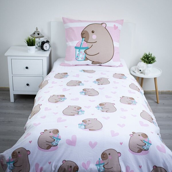 Set copripiumino e federa da bambini rosa in cotone per letto singolo 140x200 cm Kapybara – Jerry Fabrics