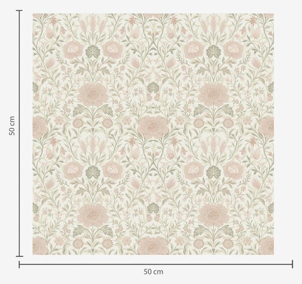 Carta da parati Stile Morris: peonie ed erbe in delicati toni di beige e verde, Parati fiori e piante classici, a00581 : Uwalls.it