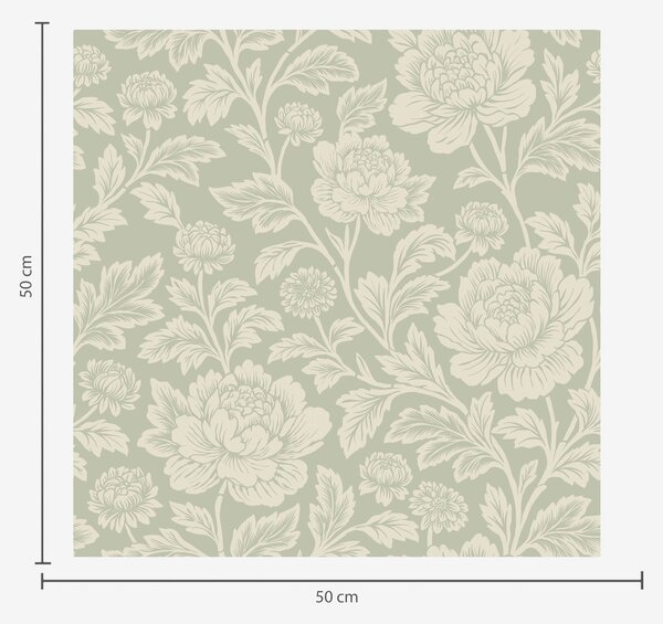 Carta da parati Grandi peonie disegnate su sfondo color salvia, Parati fiori e piante classici, a00582 : Uwalls.it