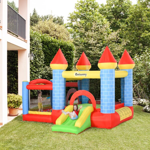 Outsunny Castello Gonfiabile rapido e Rimbalzante per 3-8 Anni con Scivolo e trampolino, Piscina e Canestro, 280x260x210 cm, colorato | Aosom Italy