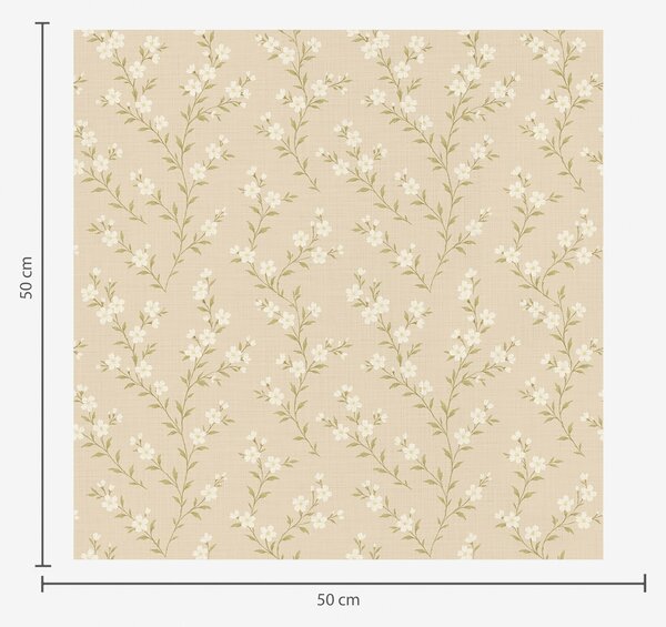 Carta da parati Piccoli rametti bianchi su sfondo di lino beige, Parati fiori e piante classici, a00584 : Uwalls.it